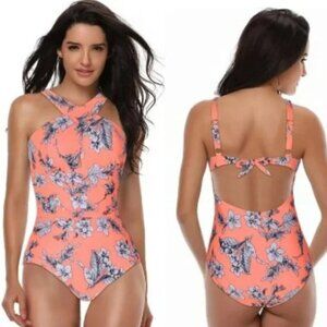 TROPICAL CRISS CROSS TUMMY CONTROL ONE PIECE SWIMSUIT
